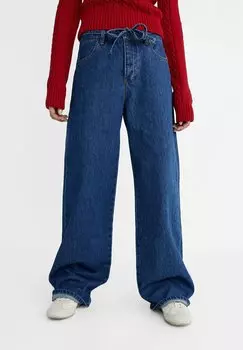 Джинсы прямого кроя WIDE-LEG WITH DRAWSTRING Stradivarius, цвет dark blue denim