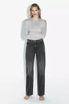Джинсы прямого кроя z1975 с высокой посадкой ZARA, черный