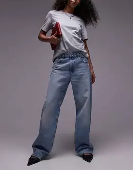 Джинсы прямого покроя со средней посадкой светло-голубого цвета Mango