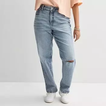 Джинсы прямые с высокой посадкой в стиле 90-х для подростков плюс сайз So, цвет marbled med destructed