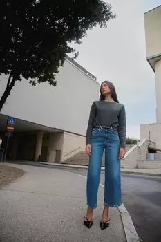 Джинсы прямые с высокой талией и поясом Z1975 ZARA, синий