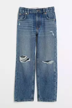 Джинсы прямые средней степени стертости для девочек River Island, синий