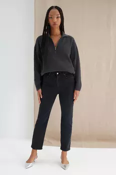 Джинсы прямые Trendyol с высокой талией, черный