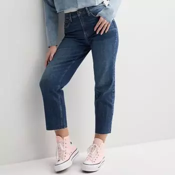 Джинсы прямые укороченные завышенные для девушек с зауженным силуэтом So, цвет dark