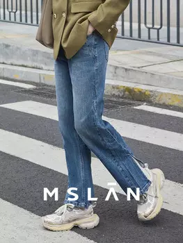 Джинсы прямые женские Mslan с разрезами, синий