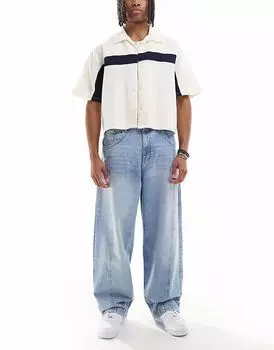 Джинсы Pull&Bear barrell fit синего цвета