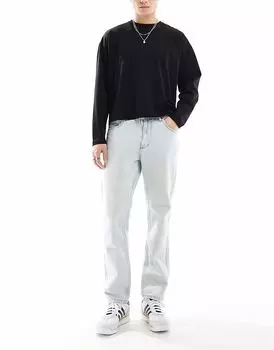 Джинсы Pull&Bear прямого кроя в винтажном стиле светло-голубого цвета