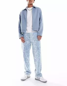 Джинсы Pull&Bear с клетчатым узором мешковатые, синие