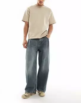 Джинсы Pull&Bear с очень мешковатым кроем и вытачками серого цвета