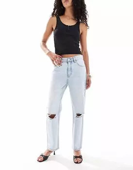 Джинсы Pull&Bear с рваными краями цвета стираный синий