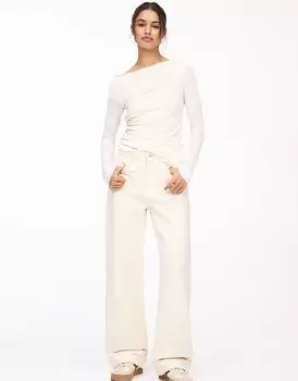 Джинсы Pull&Bear со средней посадкой и отворотами цвета экрю