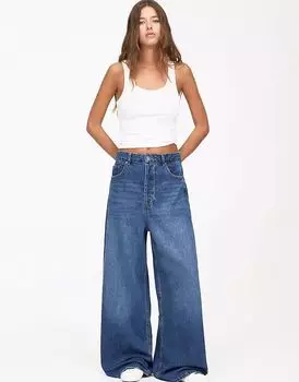 Джинсы Pull&Bear свободного кроя, широкие, синие