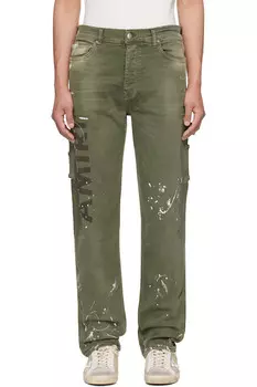Джинсы рабочие узкие с нанесением армейского логотипа Amiri, зеленый
