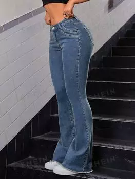 Джинсы расклешенные Shein Icon с карманами, темно-синий