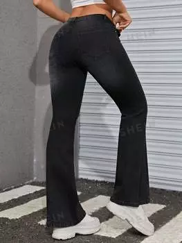 Джинсы расклешенные Shein Icon с низкой талией и косыми карманами, черный