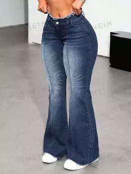 Джинсы расклешенные женские Shein Icon с потертостями, синий