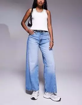 Джинсы River Island с широкими штанинами и съемным поясом светло-синего цвета