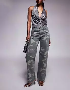 Джинсы River Island свободного кроя прямого кроя с выбеленным камуфляжным принтом