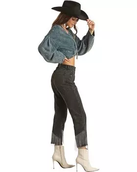 Джинсы Rock and Roll Cowgirl Fringe Cropped in Charcoal RRWD9HRZQV, угольный