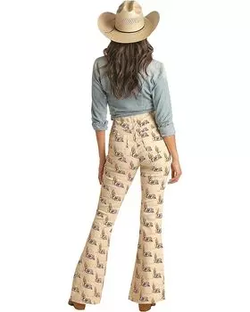 Джинсы Rock and Roll Cowgirl High-Rise Bargain Bell Desert Scene Print Pull-On Flare in Beige RRWD6PRZUB, бежевый