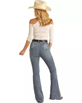 Джинсы Rock and Roll Cowgirl High-Rise Blue Star Back Design Flare Jeans in Medium Wash RRWD6HRZTR, цвет Medium Wash