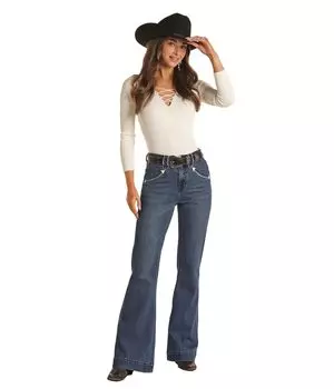 Джинсы Rock and Roll Cowgirl, Piping Loop High-Rise Trousers in Medium Wash RRWD5HRZQJ