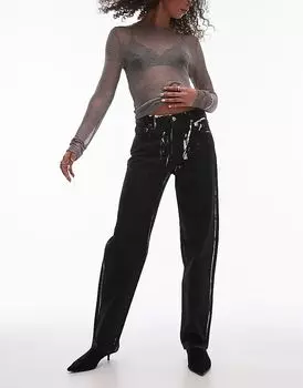 Джинсы Runway черного цвета с покрытием средней посадки, прямые Topshop