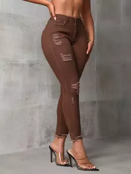 Джинсы рваные Shein Unity с девятью точками, кофейный