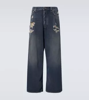 Джинсы с эффектом поношенности mid-rise с широкими штанинами Balenciaga, vv
