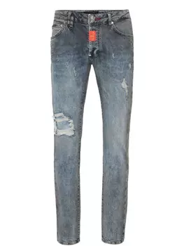 Джинсы с эффектом потертости Philipp Plein, синий