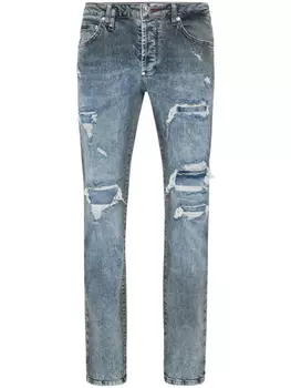 Джинсы с эффектом потертости Philipp Plein, синий