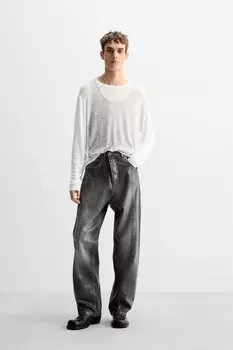 Джинсы с эффектом вощения ZARA, темно-серый