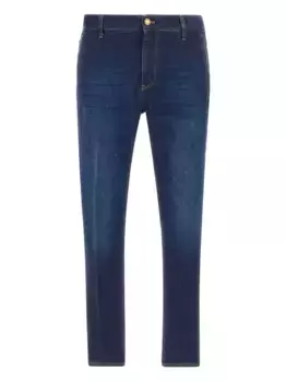 Джинсы с четырьмя карманами и кожаными заплатками PT Torino, синий