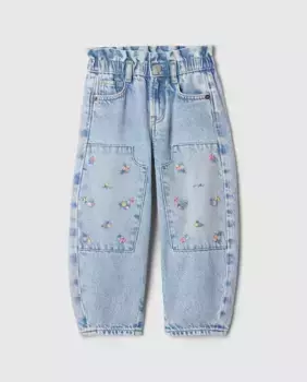 Джинсы с цветами и эластичной талией для девочек Gap, голубой