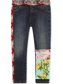 Джинсы с цветочной аппликацией Dolce & Gabbana Kids, синий