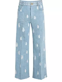 Джинсы с цветочной вышивкой Giambattista Valli, синий
