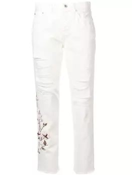 Джинсы с цветочной вышивкой и эффектом потертости Off-White, белый