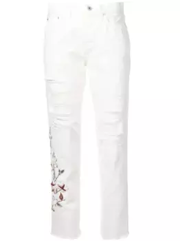 Джинсы с цветочной вышивкой и эффектом потертости OFF-WHITE, белый
