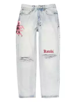 Джинсы с цветочной вышивкой и потертостями Ksubi, синий