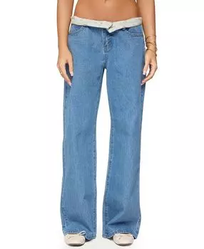 Джинсы с цветочным принтом, низкой посадкой и эффектом средней потертости Edikted, синий