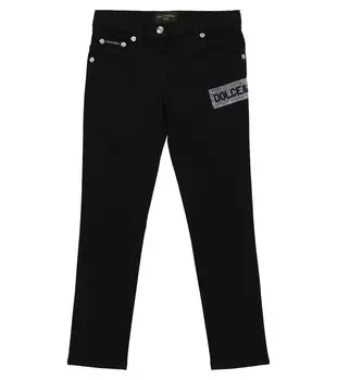 Джинсы с декорированным логотипом Dolce&Gabbana, черный