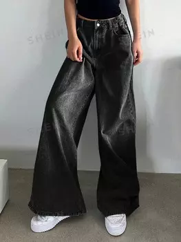 Джинсы с диагональными карманами, широкими штанинами Dazy, темно-серый