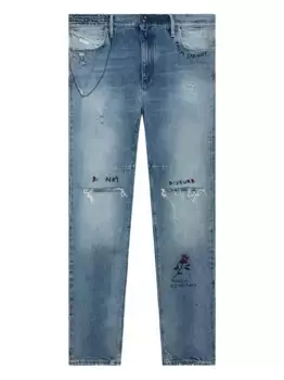 Джинсы с графическими деталями и потертостями RTA