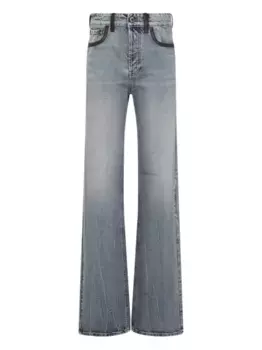 Джинсы с кожаной отделкой MIU MIU, синий