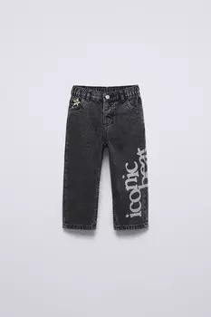 Джинсы с лозунгом ZARA, серый