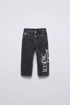 Джинсы с лозунгом ZARA, серый