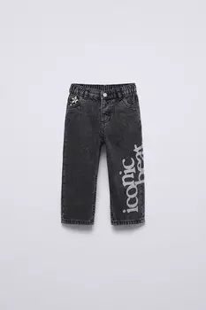 Джинсы с лозунгом ZARA, серый