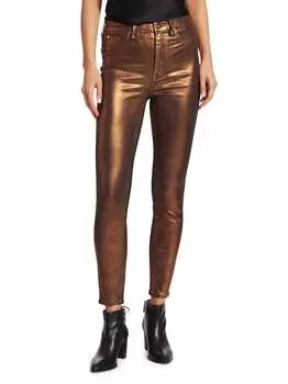 Джинсы с металлическим покрытием бронзового цвета 7 For All Mankind, цвет bronze