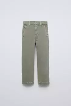 Джинсы с накидными плотами ZARA, светлый хаки