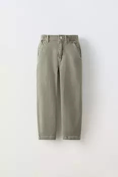 Джинсы с накидными плотами ZARA, светлый хаки